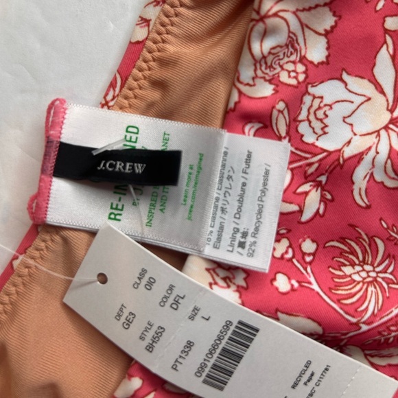 NWT J.Crew Bikini Bottom Women Medium Pink Curved Waist Floral Cheeky Size L - Picture 5 of 8
